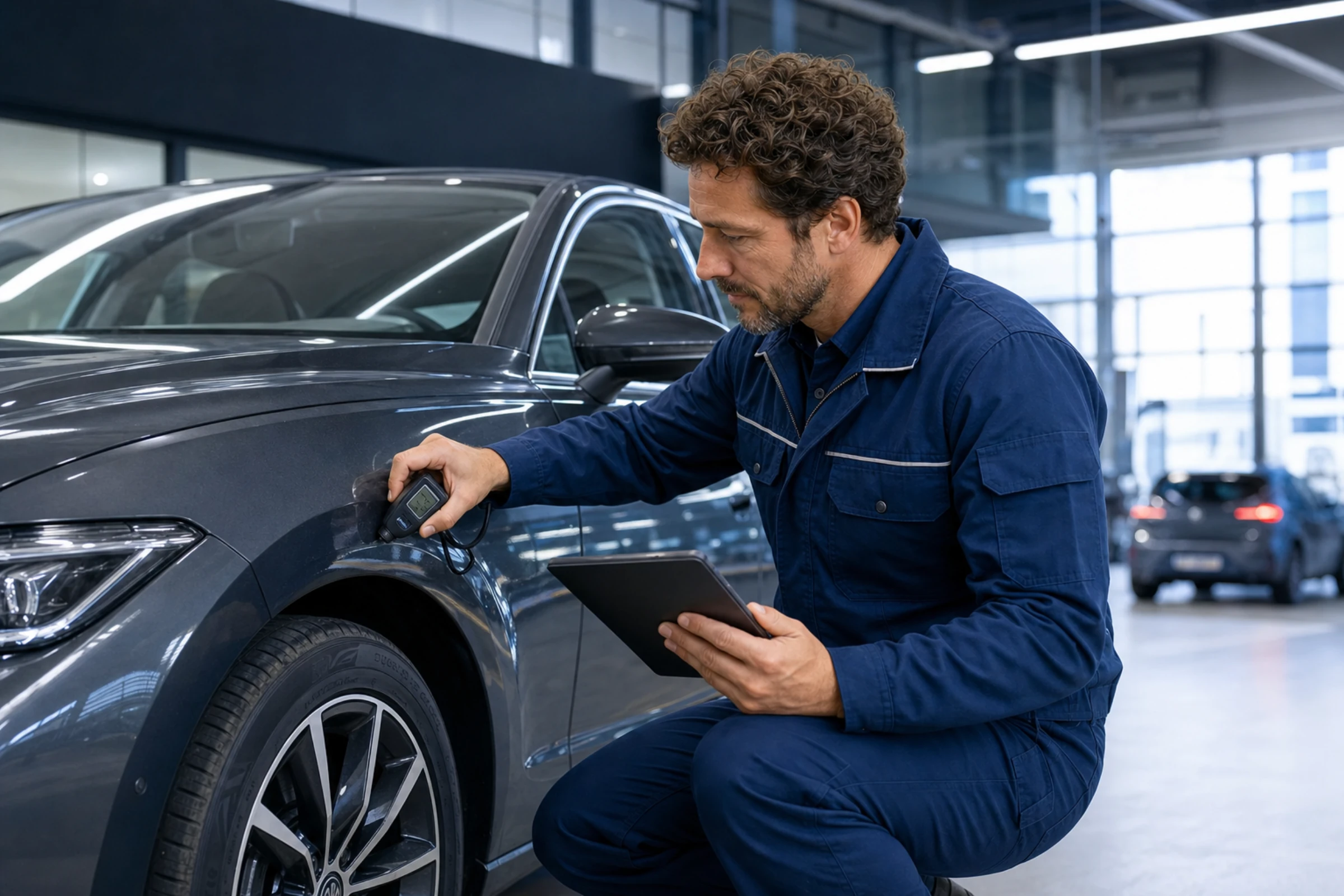 Un technicien certifié CarAudit lors d'une inspection de véhicule